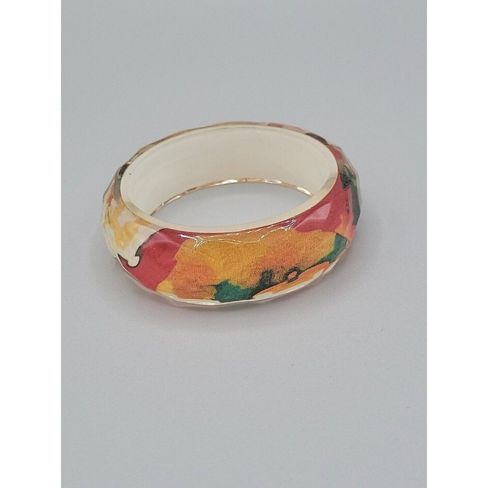 Womens Faceted Bangle Bracelet Lucite Colorful Bold Statement Vintage 1980s